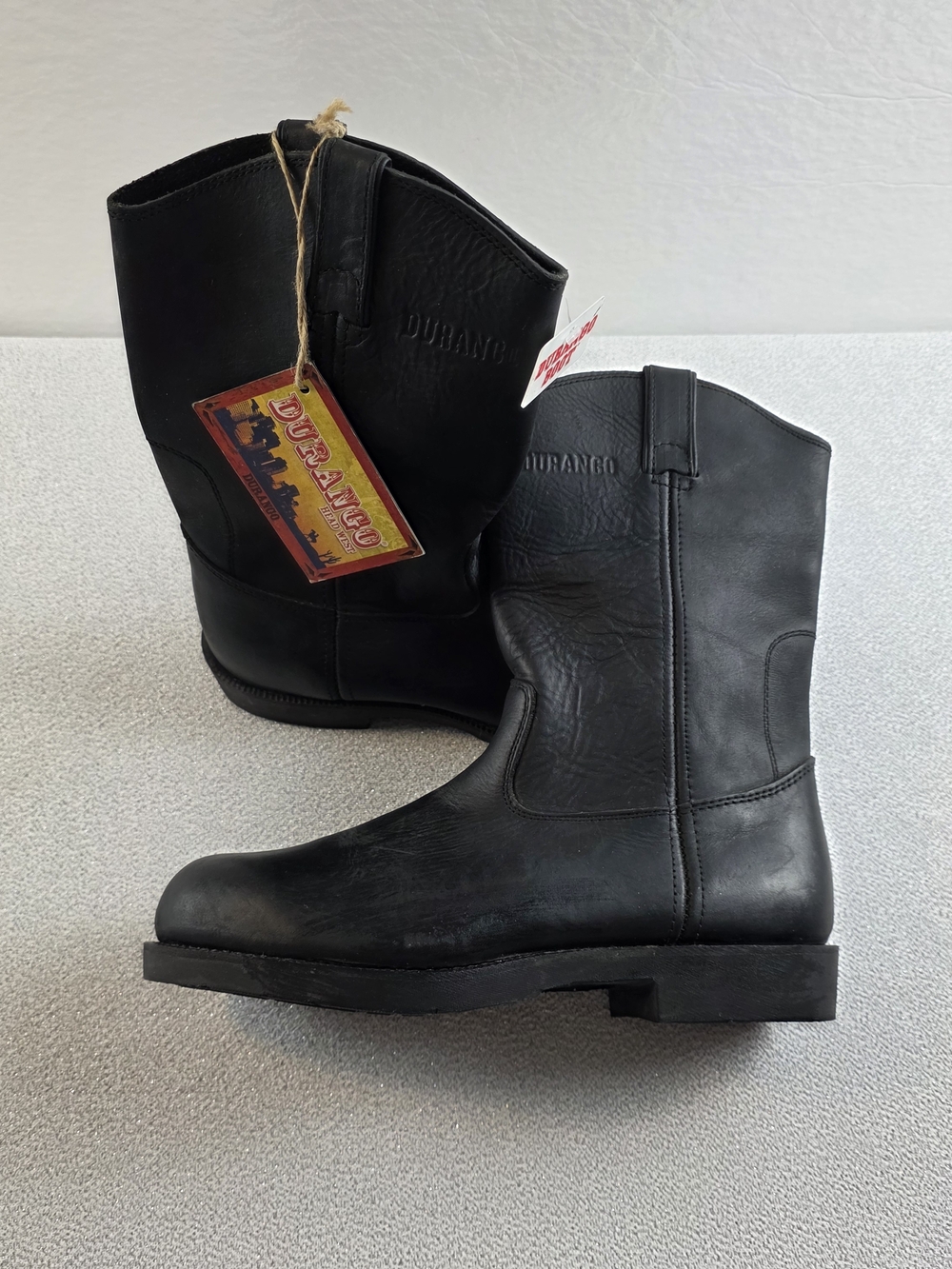 NEW Durango Pwr Cush Safety Toe Wellington Boots Black Leather Men's 10.5